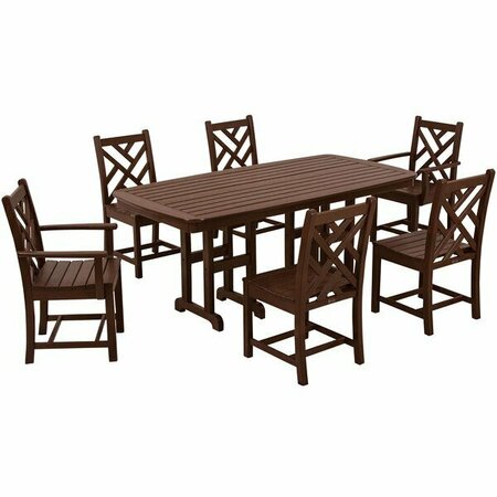 POLYWOOD Chippendale 7-Piece Mahogany Dining Set with Nautical Table 633PWS1211MA